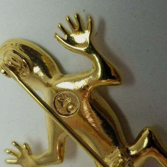 Vintage Ariki Gecko Lizard Shape Mother of Pearl Gold Tone Brooch, Abalone - Picture 4 of 7